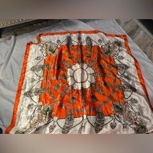 Orange and White Silk/Satin Style Scarf